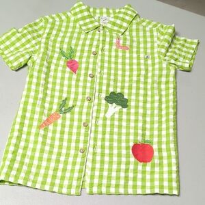 Frugi Green Gingham Kids Button-Up Shirt with Vegetable Patches - 10 Years Nwt